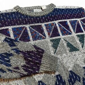 Vintage 80s‎ knitted grandpa grunge geometric sweater size XL
